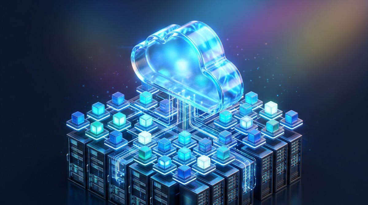 Illustration d’une infrastructure cloud avec serveurs et conteneurs